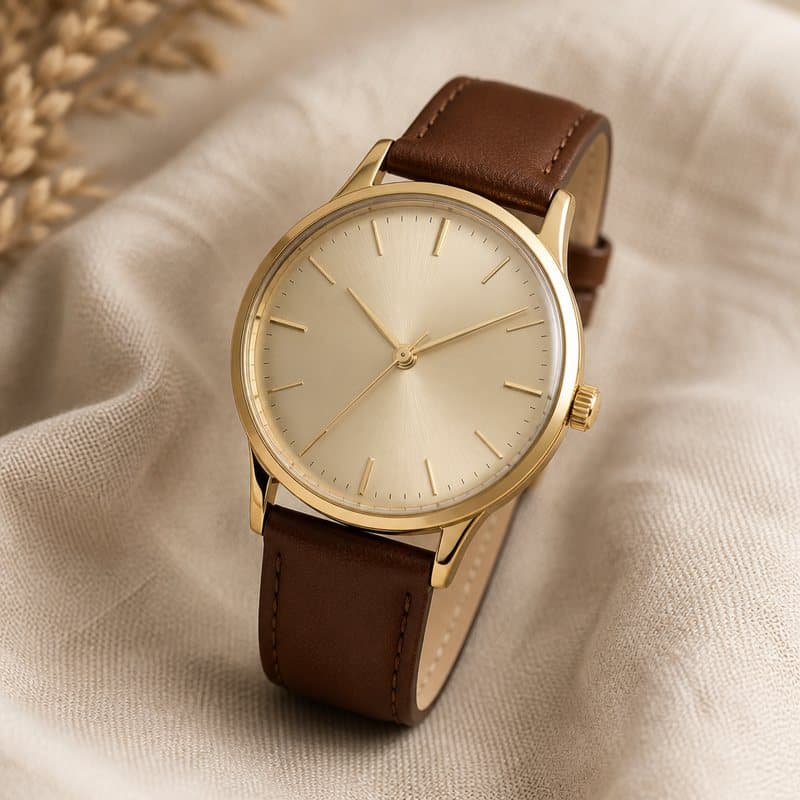 Gold Watch with Leather Strap