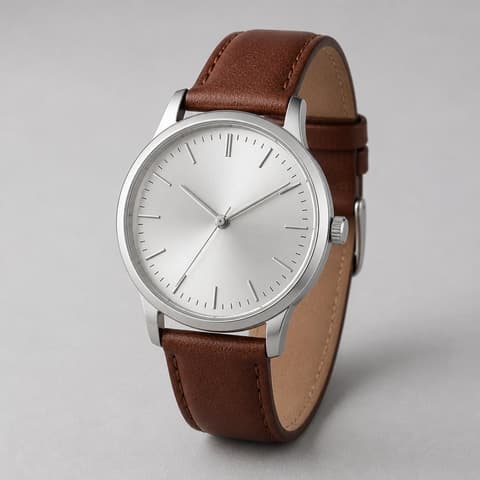 Silver Watch with Leather Strap - 1