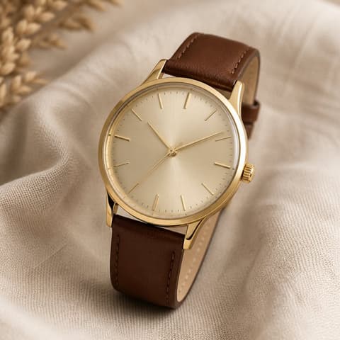 Gold Watch with Leather Strap - 1